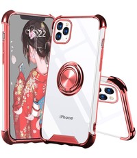 Ntech iPhone 12 Pro Max hoesje met Ringhouder Verstevigde hoeken Transparant/Roze