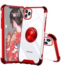 Ntech iPhone 12 Pro Max hoesje met Ringhouder Verstevigde hoeken Transparant/Rood