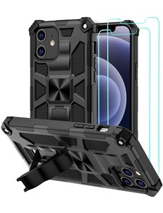 Ntech Apple iPhone 12 Mini Hoesje Military Grade Invisible Built-in Kickstand Metal Plate