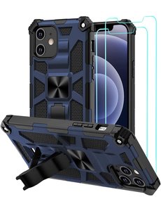 Ntech Apple iPhone 12 Mini Hoesje Military Grade Invisible Built-in Kickstand Metal Plate