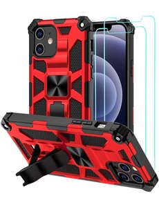 Ntech Apple iPhone 12 Mini Hoesje Military Grade Invisible Built-in Kickstand Metal Plate