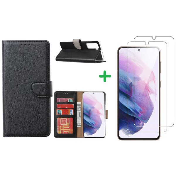 Ntech Hoesje Geschikt Voor Samsung Galaxy S21 hoesje bookcase zwart - Hoesje Geschikt Voor Samsung Galaxy s21 hoesje bookcase wallet case portemonnee book case hoes cover hoesjes met 2 stuks Screenprotector