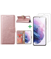 Ntech Samsung Galaxy S21 Boekhoesje Rose Goud met 2 stuks Screenprotector