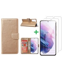 Ntech Samsung Galaxy S21 Boekhoesje Goud met 2 stuks Screenprotector