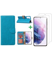 Ntech Samsung Galaxy S21 Boekhoesje Blauw met 2 stuks Screenprotector