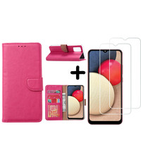 Ntech Samsung Galaxy A02s Hoesje - Samsung A02s bookcase + 2x screenprotector - Pink