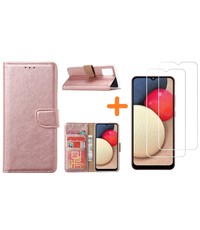 Ntech Samsung Galaxy A02s Hoesje - Samsung A02s bookcase + 2x screenprotector - Rose goud