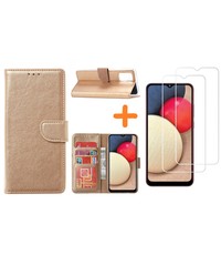 Ntech Samsung Galaxy A02s Hoesje - Samsung A02s bookcase + 2x screenprotector - Goud