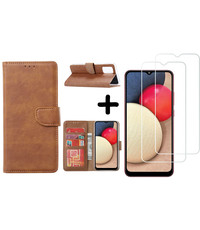 Ntech Samsung Galaxy A02s Hoesje - Samsung A02s bookcase + 2x screenprotector - Bruin