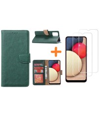 Ntech Samsung Galaxy A02s Hoesje - Samsung A02s bookcase + 2x screenprotector - Groen