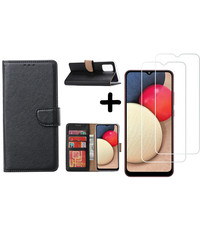 Ntech Samsung Galaxy A02s Hoesje - Samsung A02s bookcase + 2x screenprotector - Zwart