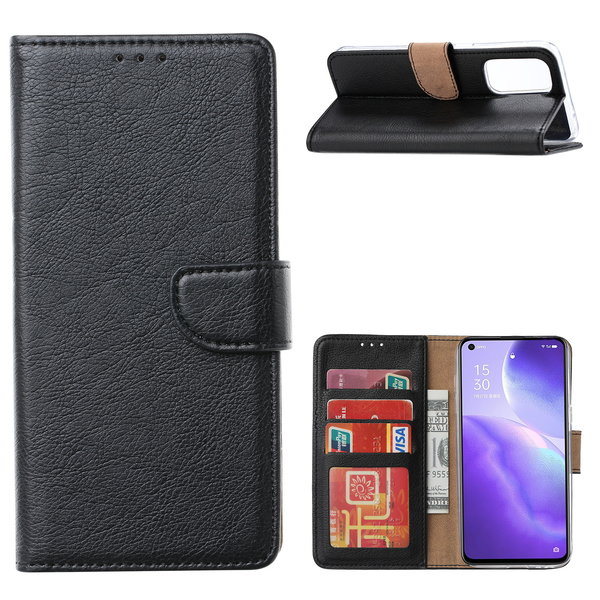 Ntech Hoesje Geschikt voor Oppo Reno5 5G - Hoesje Bookcase Zwart - Portemonee hoesje case met Pasjeshouder