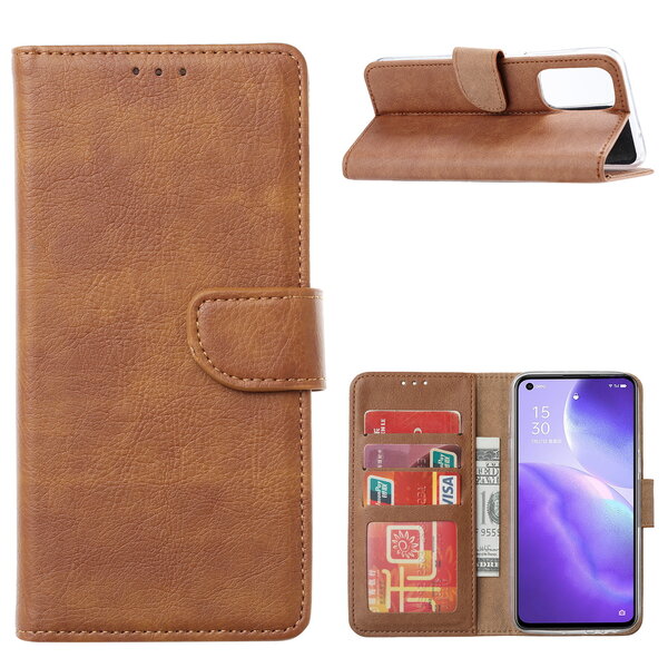 Ntech Hoesje Geschikt voor Oppo Reno5 5G - Hoesje Bookcase Bruin - Portemonee hoesje case met Pasjeshouder