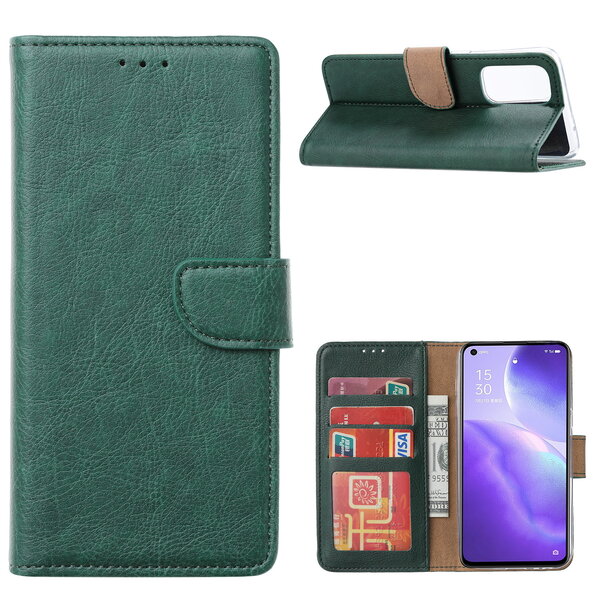 Ntech Hoesje Geschikt voor Oppo Reno5 5G - Hoesje Bookcase Groen - Portemonee hoesje case met Pasjeshouder