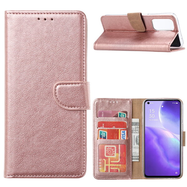 Ntech Hoesje Geschikt voor Oppo Reno5 5G - Hoesje Bookcase Rose Goud - Portemonee hoesje case met Pasjeshouder