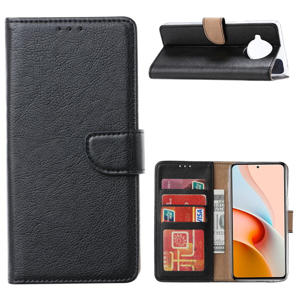 Ntech Hoesje Geschikt voor Xiaomi Redmi Note 9 Pro Hoesje wallet case cover met Pasjeshouder - Zwart