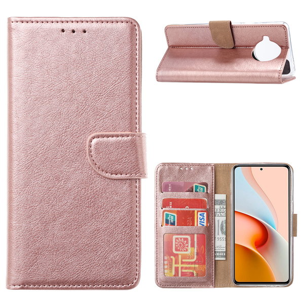 Ntech Hoesje Geschikt voor Xiaomi Redmi Note 9 Pro Hoesje wallet case cover met Pasjeshouder - Rose Goud