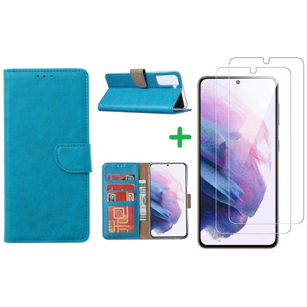 Ntech Hoesje Geschikt Voor Samsung Galaxy S21 Plus hoesje wallet case Blauw - Galaxy s21 Plus hoesje bookcase portemonnee book case hoes cover hoesjes met 2 pack Screenprotector