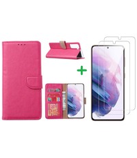 Ntech Samsung Galaxy S21 Plus Boekhoesje wallet Pink met 2 pack Screenprotector