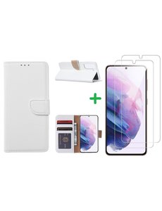 Ntech Samsung Galaxy S21 Plus Boekhoesje wallet Wit met 2 pack Screenprotector