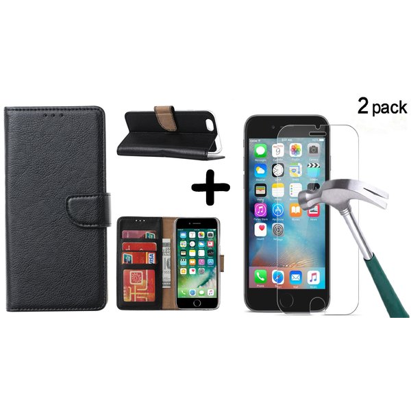 Ntech Hoesje Geschikt voor iPhone SE 2022 / 7 / 8 hoesje wallet case Zwart met 2 pack Screenprotector