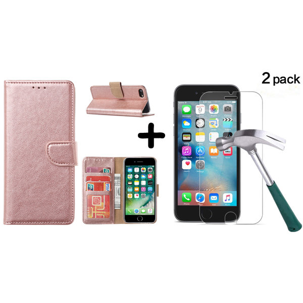 Ntech Hoesje Geschikt voor iPhone SE 2022 / 7 / 8 hoesje wallet case Rosegoud met 2 pack Screenprotector