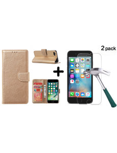 Ntech iPhone SE 2022 hoesje  bookcase / iPhone SE 2020, 7, 8 hoesje wallet case Goud - iPhone SE 2020, hoesje bookcase Portemonnee- iPhone 7, 8 Hoesje book cover hoesjes met 2 pack Screenprotector