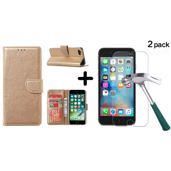 Ntech Hoesje Geschikt voor iPhone SE 2022 / 7 / 8 hoesje wallet case Goud met 2 pack Screenprotector
