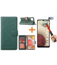 Ntech Samsung Galaxy A12 hoesje wallet case Groen - Samsung Galaxy A12 hoesje bookcase Portemonnee- Samsung Galaxy A12 Hoesje book cover hoesjes met 2 pack Screenprotector