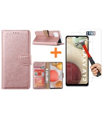 Ntech Samsung Galaxy A12 hoesje wallet case Rose Goud - Samsung Galaxy A12 hoesje bookcase Portemonnee- Samsung Galaxy A12 Hoesje book cover hoesjes met 2 pack Screenprotector