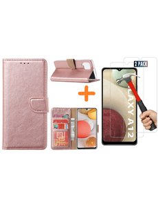 Ntech Samsung Galaxy A12 hoesje wallet case Rose Goud - Samsung Galaxy A12 hoesje bookcase Portemonnee- Samsung Galaxy A12 Hoesje book cover hoesjes met 2 pack Screenprotector