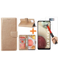 Ntech Samsung Galaxy A12 hoesje wallet case Goud - Samsung Galaxy A12 hoesje bookcase Portemonnee- Samsung Galaxy A12 Hoesje book cover hoesjes met 2 pack Screenprotector