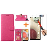 Ntech Samsung Galaxy A12 hoesje wallet case Roze - Samsung Galaxy A12 hoesje bookcase Portemonnee- Samsung Galaxy A12 Hoesje book cover hoesjes met 2 pack Screenprotector