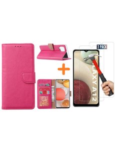 Ntech Samsung Galaxy A12 hoesje wallet case Roze - Samsung Galaxy A12 hoesje bookcase Portemonnee- Samsung Galaxy A12 Hoesje book cover hoesjes met 2 pack Screenprotector
