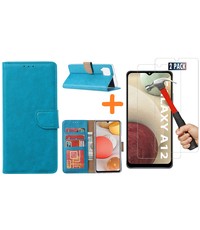 Ntech Samsung Galaxy A12 hoesje wallet case Blauw - Samsung Galaxy A12 hoesje bookcase Portemonnee- Samsung Galaxy A12 Hoesje book cover hoesjes met 2 pack Screenprotector