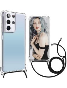 Ntech Samsung Galaxy S21 Ultra TPU backcover met koord Zwart