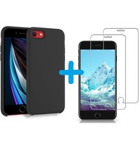 Ntech iPhone SE 2022 hoesje  siliconen / iPhone SE 2020 Hoesje backcover - iPhone 7/8 Hoesje Nano siliconen TPU backcover  Zwart met 2 Pack Screenprotector