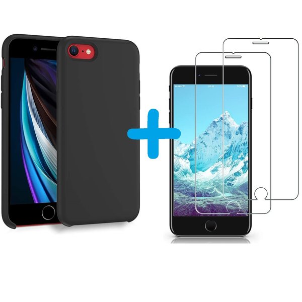 Ntech Hoesje Geschikt voor iPhone SE 2022 hoesje siliconen – backcover – met 2 Pack Screenprotector – Zwart