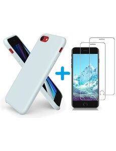 Ntech iPhone SE 2022 hoesje  siliconen / iPhone SE 2020 Hoesje backcover - iPhone 7/8 Hoesje Nano siliconen TPU backcover  Licht Blauw met 2 Pack Screenprotector