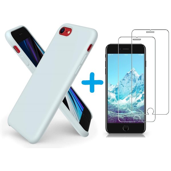 Ntech Hoesje Geschikt voor iPhone SE 2022 / 7 / 8 hoesje siliconen / nano backcover Licht Blauw met 2 Pack Screenprotector