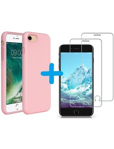 Ntech iPhone SE 2022 hoesje  siliconen / iPhone SE 2020 hoesje  siliconen / iPhone SE 2020 Hoesje backcover - iPhone 7/8 Hoesje Nano siliconen TPU backcover  Licht Roze met 2 Pack Screenprotector