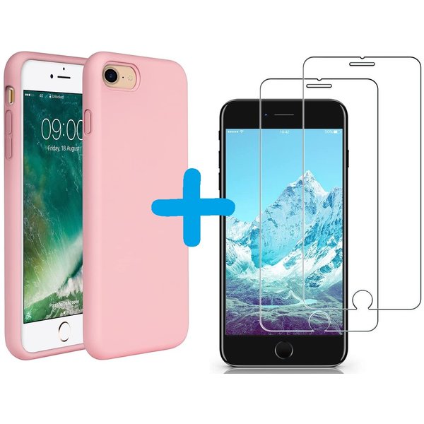 Ntech Hoesje Geschikt voor iPhone SE 2022 / 7 / 8 hoesje siliconen / nano backcover Licht Roze met 2 Pack Screenprotector