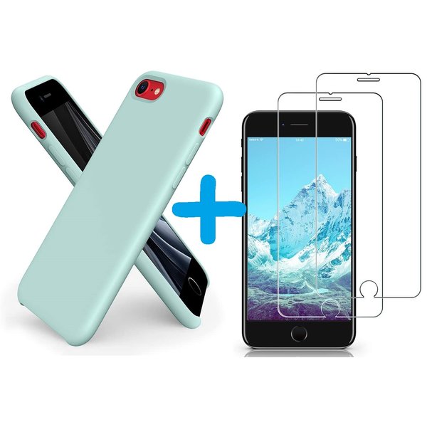 Ntech Hoesje Geschikt voor iPhone SE 2022 hoesje siliconen / Hoesje Geschikt voor iPhone SE 2020 Hoesje backcover - Hoesje Geschikt voor iPhone 7/8 Hoesje Nano siliconen TPU backcover - Mint Groen met 2 Pack Screenprotector