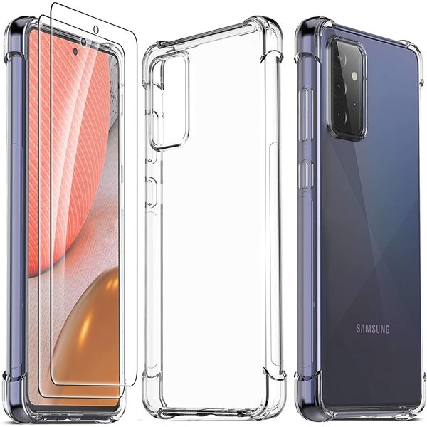 Ntech Hoesje Geschikt Voor Samsung Galaxy A72 hoesje ShockProof Backcover anti Shock Cover + 2x Glazen Screenprotector / tempered glass