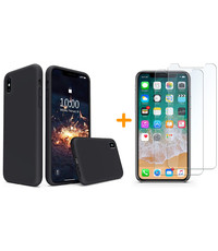 Ntech iPhone Xr Hoesje - iPhone Xr Zwart Liquid siliconen Hoesje Nano TPU backcover - met 2 Pack Screenprotector / tempered glass