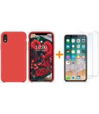 Ntech iPhone Xr Hoesje - iPhone Xr Rood Liquid siliconen Hoesje Nano TPU backcover - met 2 Pack Screenprotector / tempered glass