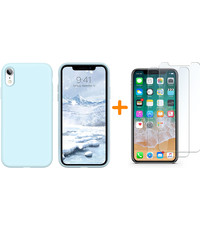 Ntech iPhone Xr Hoesje - iPhone Xr Licht Blauw Liquid siliconen Hoesje Nano TPU backcover - met 2 Pack Screenprotector / tempered glass