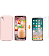 Ntech iPhone Xr Hoesje - iPhone Xr Licht Roze Liquid siliconen Hoesje Nano TPU backcover - met 2 Pack Screenprotector / tempered glass