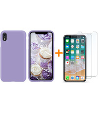 Ntech iPhone Xr Hoesje - iPhone Xr Lila Liquid siliconen Hoesje Nano TPU backcover - met 2 Pack Screenprotector / tempered glass