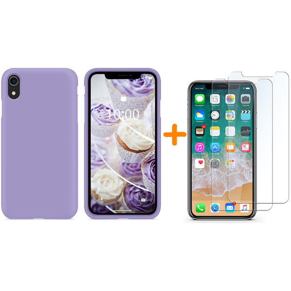 Ntech Hoesje Geschikt voor iPhone Xr Hoesje –  Lila Liquid siliconen Hoesje Nano TPU backcover - met 2 Pack Screenprotector / tempered glass